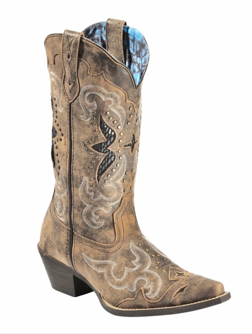 Laredo Lucretia Studded Snake Inlay Western Boots Snip Toe Brown Women's 8